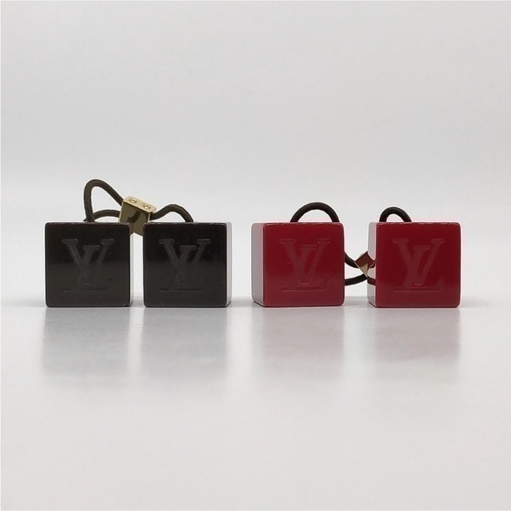 Louis Vuitton Monogram Ponytail Holders (RARE) one Black, one Red—-Two Piece Set